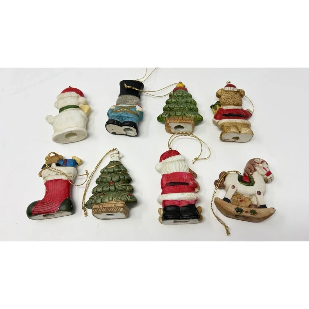 Vintage Ceramic Christmas Ornaments Set 8 Santa‎ Teddy Bear Tree Snowman drummer